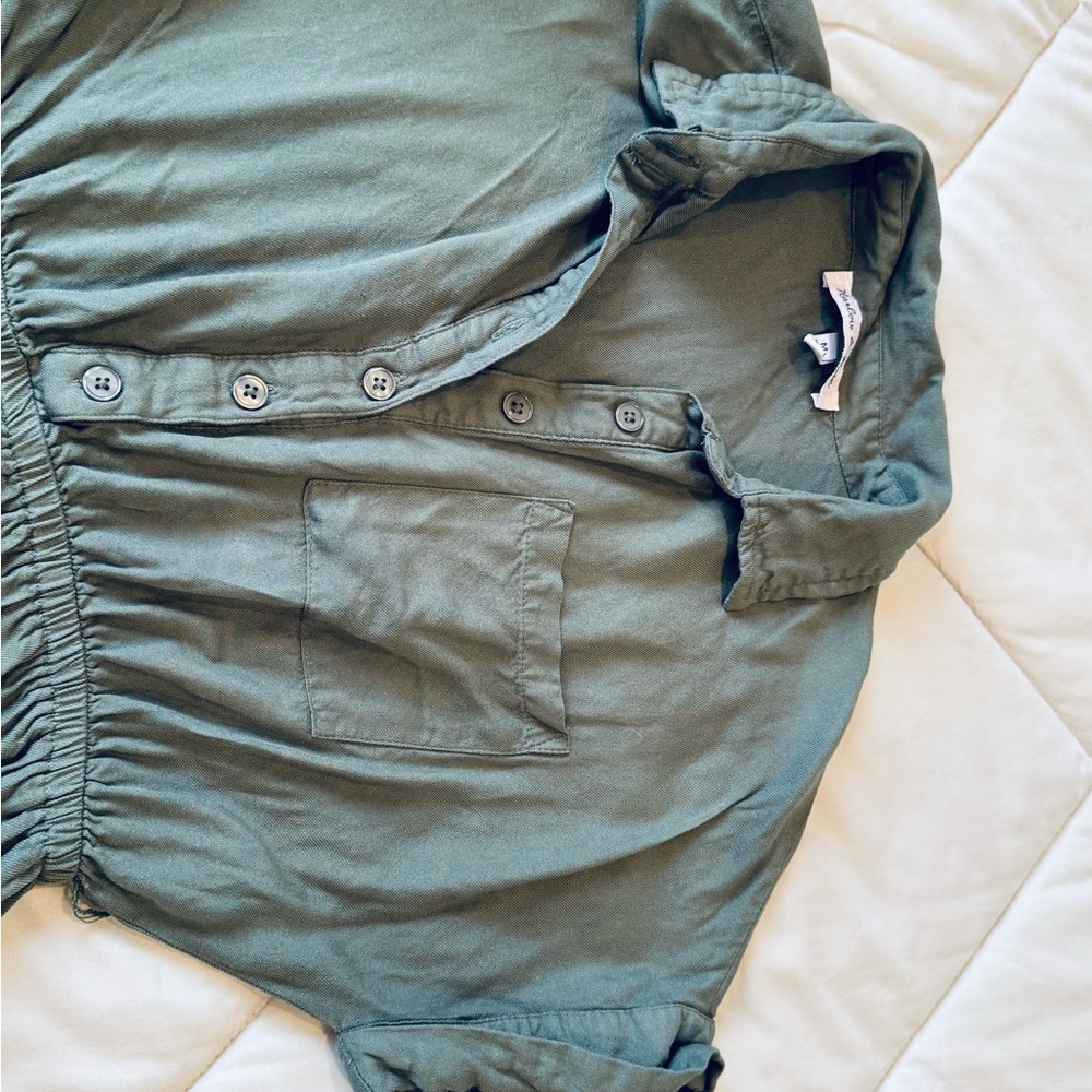 BOHO Patch Pocket Tie Waist Shirtdress Army green.Size M 100%Rayon.Used - Picture 8 of 9